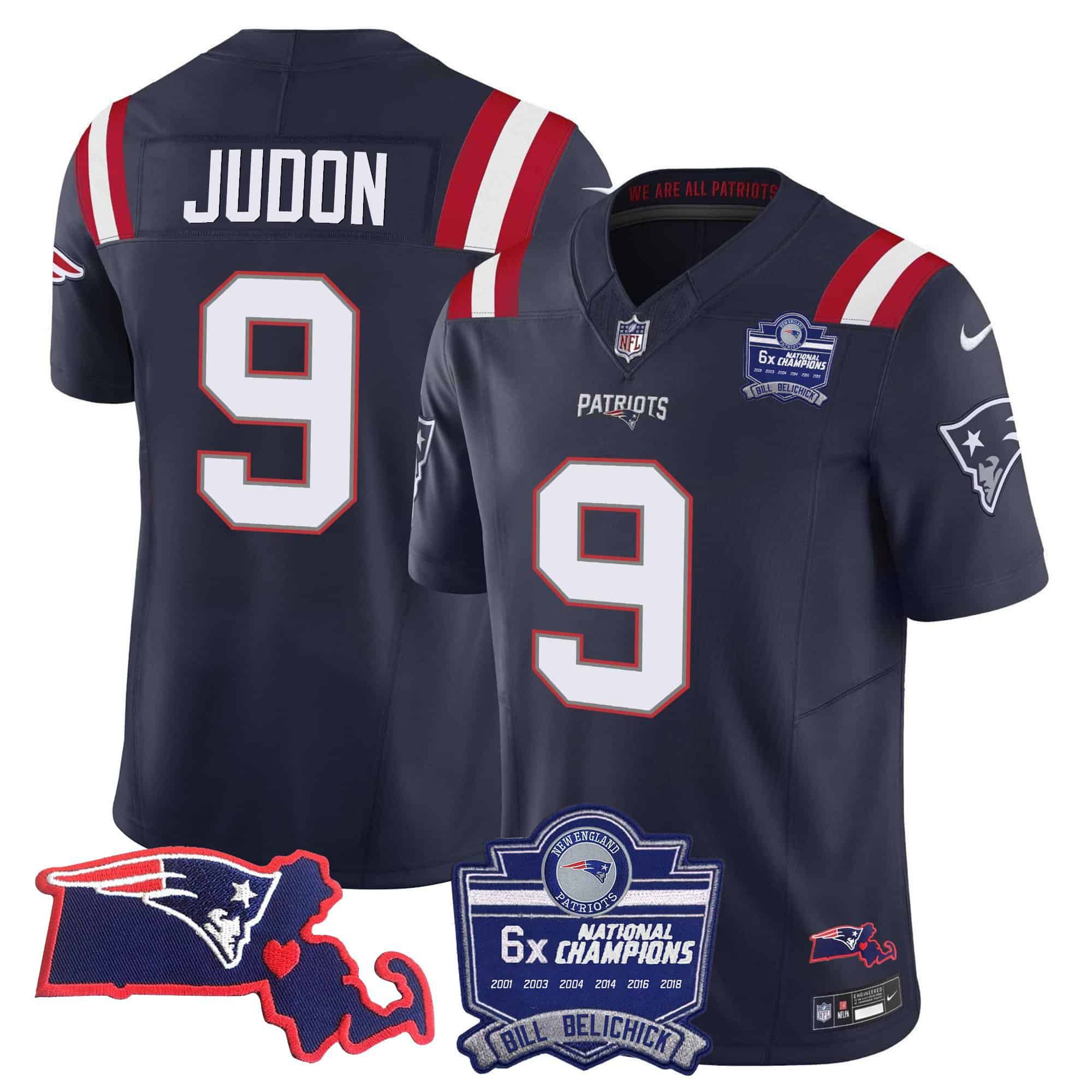Men New England Patriots #9 Judon Dark blue 2024 Nike 6x Champions Patch Vapor Limited NFL Jersey style 1->customized nfl jersey->Custom Jersey